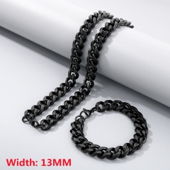 High-quality stainless steel six-sided polished necklace bracelet combination set, men's hip-hop trend thick chain wholesale