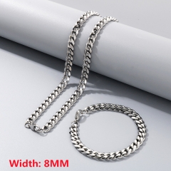 High-quality stainless steel six-sided polished necklace bracelet combination set, men's hip-hop trend thick chain wholesale