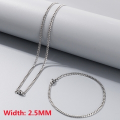 High-quality stainless steel six-sided polished necklace bracelet combination set, men's hip-hop trend thick chain wholesale