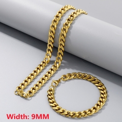 High-quality stainless steel six-sided polished necklace bracelet combination set, men's hip-hop trend thick chain wholesale