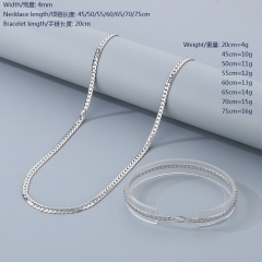 Fashionable high-quality titanium steel buckle flat NK chain women's necklace + bracelet combination set, ins style stainless steel Figaro chain