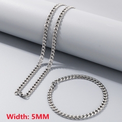 High-quality stainless steel six-sided polished necklace bracelet combination set, men's hip-hop trend thick chain wholesale