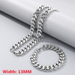 High-quality stainless steel six-sided polished necklace bracelet combination set, men's hip-hop trend thick chain wholesale