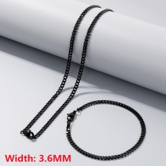 High-quality stainless steel six-sided polished necklace bracelet combination set, men's hip-hop trend thick chain wholesale