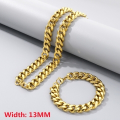 High-quality stainless steel six-sided polished necklace bracelet combination set, men's hip-hop trend thick chain wholesale