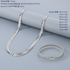 Fashionable high-quality titanium steel buckle flat NK chain women's necklace + bracelet combination set, ins style stainless steel Figaro chain