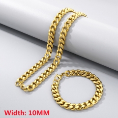 High-quality stainless steel six-sided polished necklace bracelet combination set, men's hip-hop trend thick chain wholesale