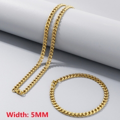 High-quality stainless steel six-sided polished necklace bracelet combination set, men's hip-hop trend thick chain wholesale