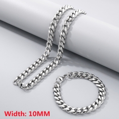 High-quality stainless steel six-sided polished necklace bracelet combination set, men's hip-hop trend thick chain wholesale