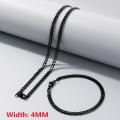 High-quality stainless steel six-sided polished necklace bracelet combination set, men's hip-hop trend thick chain wholesale