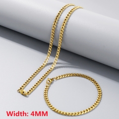 High-quality stainless steel six-sided polished necklace bracelet combination set, men's hip-hop trend thick chain wholesale