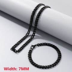 High-quality stainless steel six-sided polished necklace bracelet combination set, men's hip-hop trend thick chain wholesale