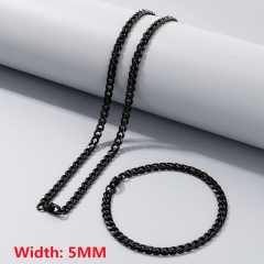 High-quality stainless steel six-sided polished necklace bracelet combination set, men's hip-hop trend thick chain wholesale