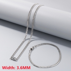 High-quality stainless steel six-sided polished necklace bracelet combination set, men's hip-hop trend thick chain wholesale