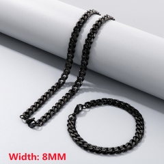 High-quality stainless steel six-sided polished necklace bracelet combination set, men's hip-hop trend thick chain wholesale