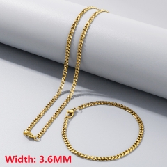 High-quality stainless steel six-sided polished necklace bracelet combination set, men's hip-hop trend thick chain wholesale