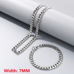 High-quality stainless steel six-sided polished necklace bracelet combination set, men's hip-hop trend thick chain wholesale