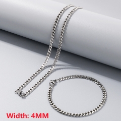 High-quality stainless steel six-sided polished necklace bracelet combination set, men's hip-hop trend thick chain wholesale