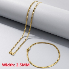 High-quality stainless steel six-sided polished necklace bracelet combination set, men's hip-hop trend thick chain wholesale