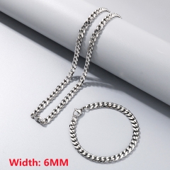 High-quality stainless steel six-sided polished necklace bracelet combination set, men's hip-hop trend thick chain wholesale