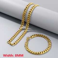 High-quality stainless steel six-sided polished necklace bracelet combination set, men's hip-hop trend thick chain wholesale