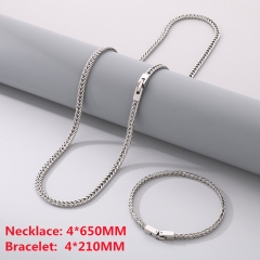 High quality non-fading electroplated stainless steel Chopin chain titanium steel jewelry clasp keel necklace + bracelet combination set