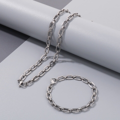 High quality non-fading stainless steel paper clip necklace + bracelet combination set