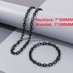 7mm stainless steel trimmed O-shaped chain necklace + bracelet combination set