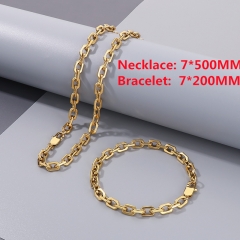 7mm stainless steel trimmed O-shaped chain necklace + bracelet combination set