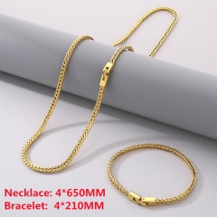 High quality non-fading electroplated stainless steel Chopin chain titanium steel jewelry clasp keel necklace + bracelet combination set