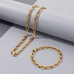 High quality non-fading stainless steel paper clip necklace + bracelet combination set