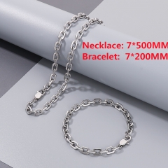 7mm stainless steel trimmed O-shaped chain necklace + bracelet combination set