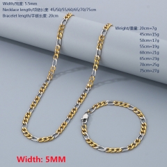 Stainless steel 3:1 NK chain necklace Figaro chain bracelet + necklace combination set