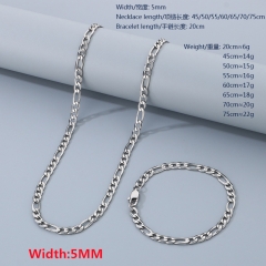 Stainless steel Cut Edge 3:1 NK chain necklace Figaro chain bracelet + necklace combination set