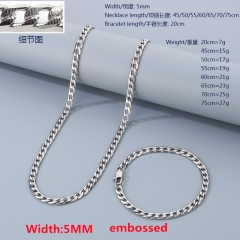 Stainless steel embossed 1:1 NK chain necklace Figaro chain bracelet + necklace combination set