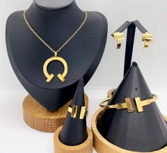 Stainless steel jewelry necklace earring Bangle ring set Wholesale