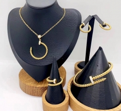 Stainless steel jewelry necklace earring Bangle ring set Wholesale