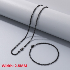 Square wire twist chain necklace + bracelet, fashionable and simple titanium steel woven chain sweater matching chain for men and women