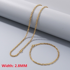 Square wire twist chain necklace + bracelet, fashionable and simple titanium steel woven chain sweater matching chain for men and women