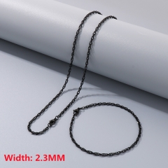 Square wire twist chain necklace + bracelet, fashionable and simple titanium steel woven chain sweater matching chain for men and women