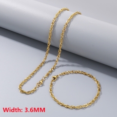 Square wire twist chain necklace + bracelet, fashionable and simple titanium steel woven chain sweater matching chain for men and women