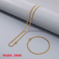 High quality European and American fashion stainless steel Cuban necklace + bracelet combination set, hip-hop two-sided grinding chain