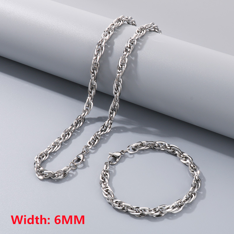 Square wire twist chain necklace + bracelet, fashionable and simple