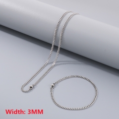 High quality European and American fashion stainless steel Cuban necklace + bracelet combination set, hip-hop two-sided grinding chain