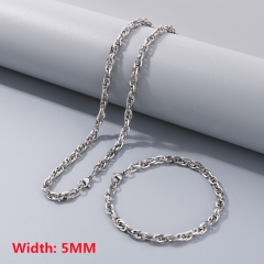 Square wire twist chain necklace + bracelet, fashionable and simple titanium steel woven chain sweater matching chain for men and women