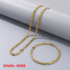 Square wire twist chain necklace + bracelet, fashionable and simple titanium steel woven chain sweater matching chain for men and women