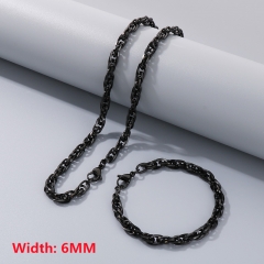 Square wire twist chain necklace + bracelet, fashionable and simple titanium steel woven chain sweater matching chain for men and women