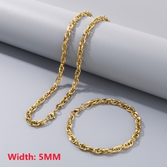 Square wire twist chain necklace + bracelet, fashionable and simple titanium steel woven chain sweater matching chain for men and women