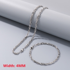 Square wire twist chain necklace + bracelet, fashionable and simple titanium steel woven chain sweater matching chain for men and women