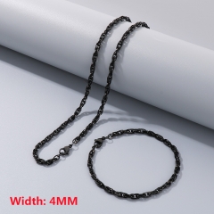 Square wire twist chain necklace + bracelet, fashionable and simple titanium steel woven chain sweater matching chain for men and women